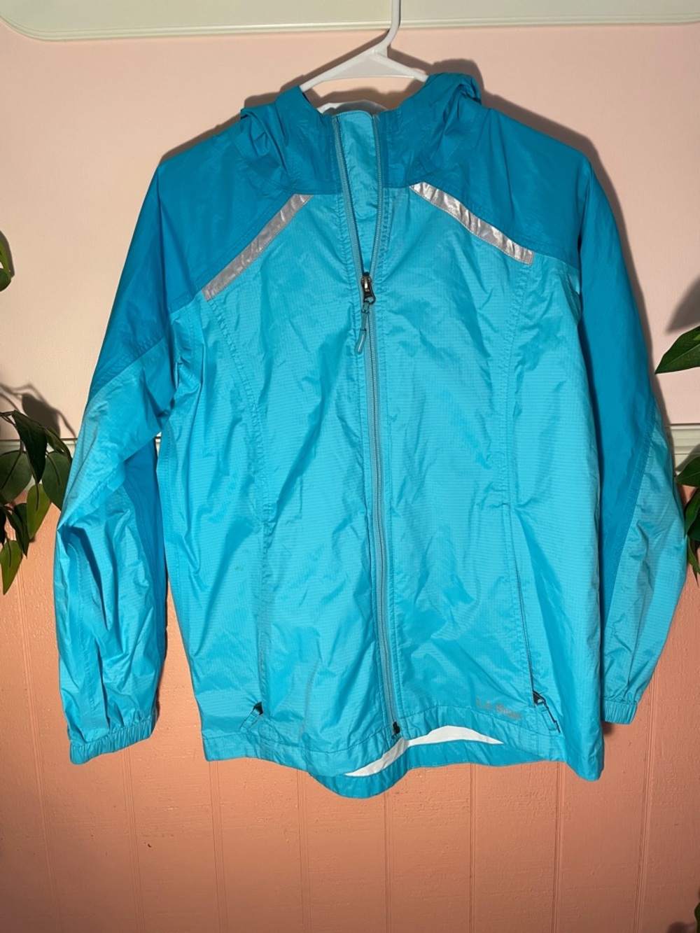 L.L. Bean Youth Teal Blue Raincoat /Rain Jacket, Size Youth Large 14-16